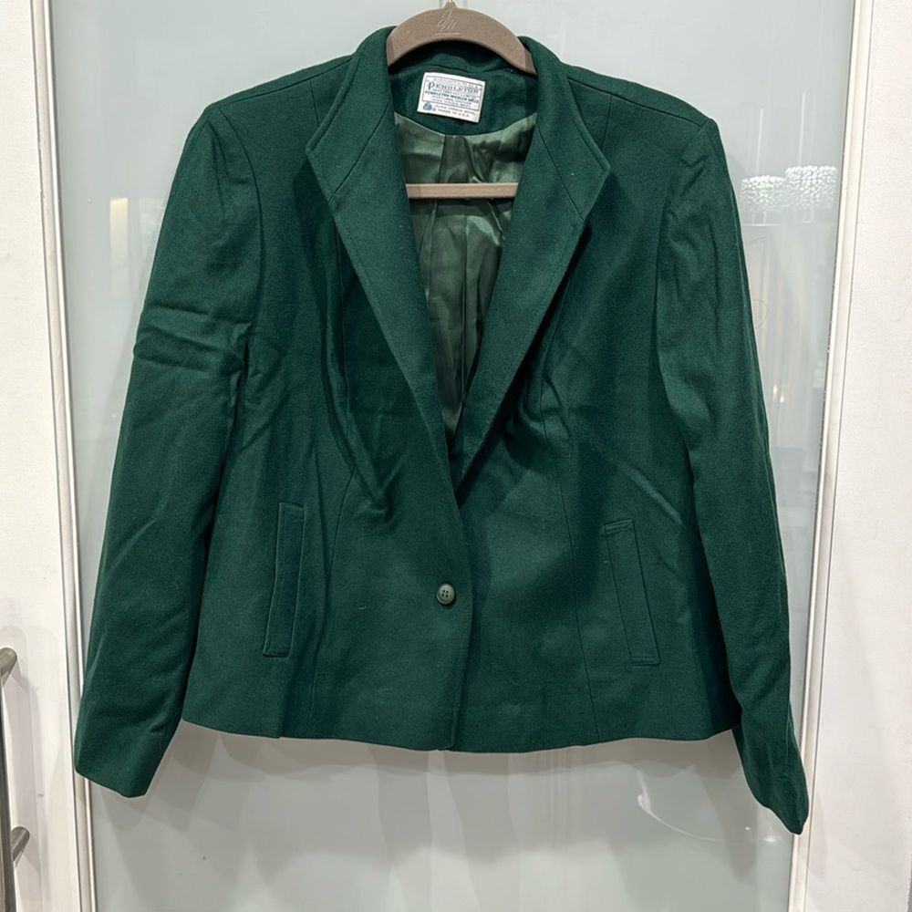 Pendleton Women's 100% Virgin Wool Green Button Blazer Jacket Size 38